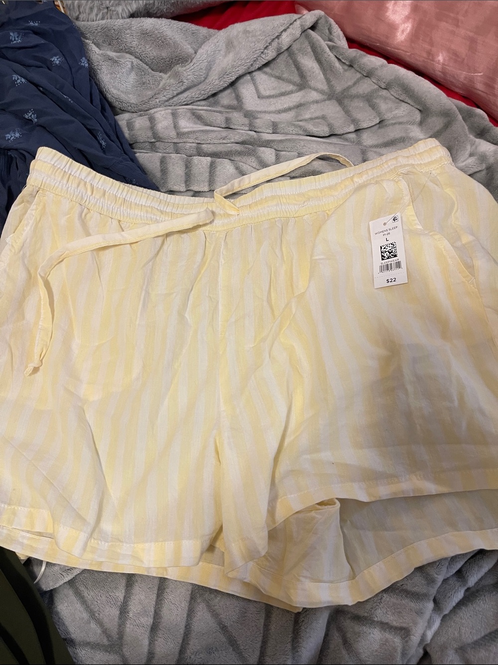 dip Yellow and White Striped Drawstring Athletic Shorts